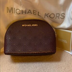 Michael Kors Burgundy Cosmetic Pouch with Gold Details